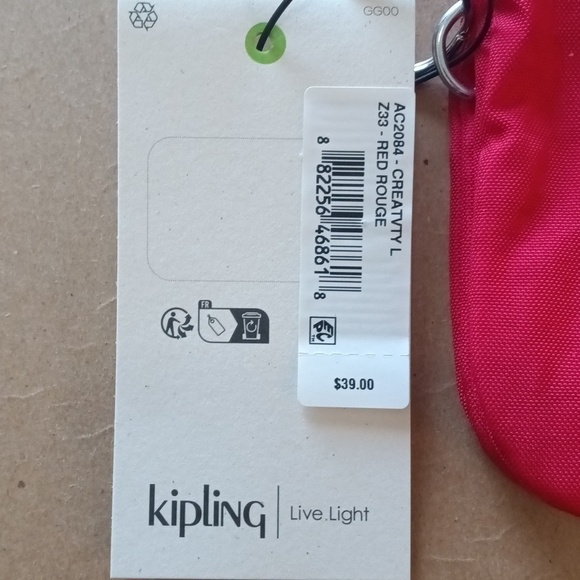 NWT Kipling Creativity red nylon pouch or wristlet or cosmetic bag with monkey ♥ - Picture 14 of 16